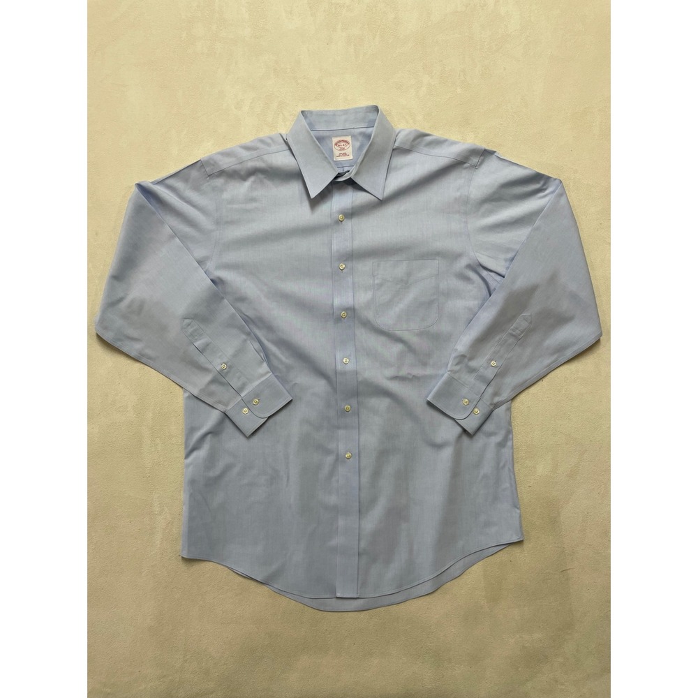 Brooks Brothers 346 Mens Blue Non-Iron Cotton Dress Shirt 16.5 34/35